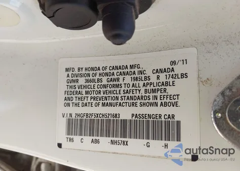 2012 Honda Civic Lx from USA, damaged, VIN 2HGFB2F5XCH521683